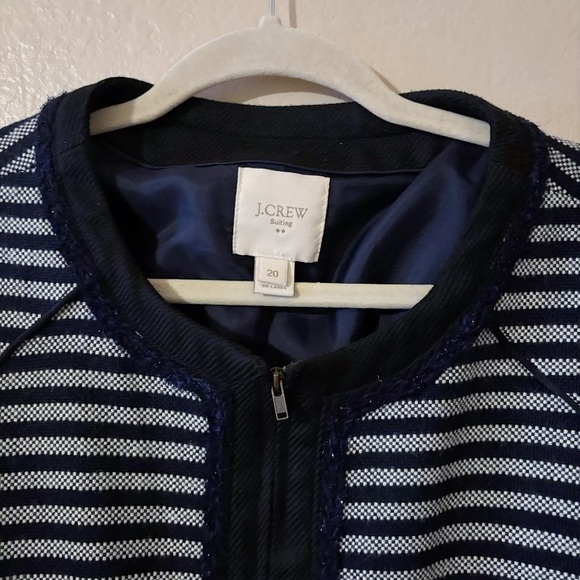 J. Crew Blue Striped Tweed Cropped Zip Up size 20 - Picture 2 of 5
